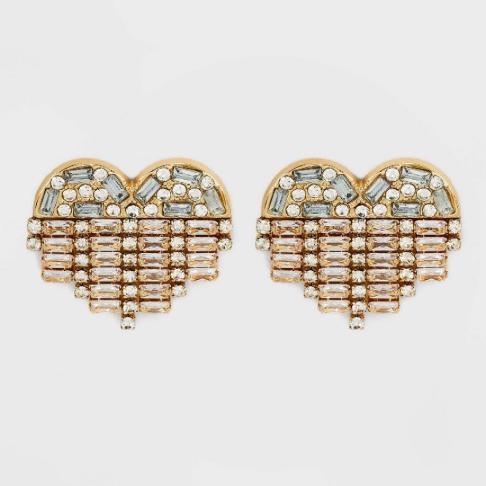 BaubleBar Sugarfix Rhinestone Fringe Heart Crystal Statement Earrings NWT Love